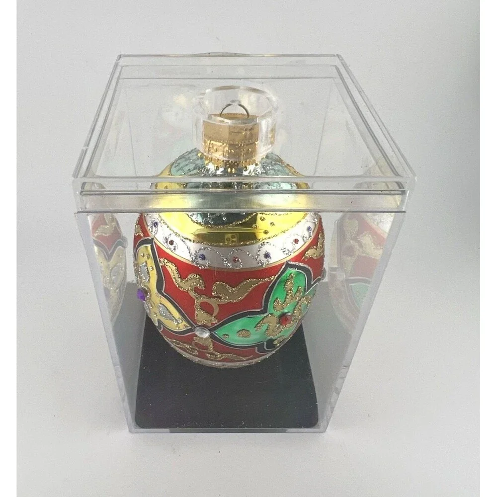 Department 56 Hand Crafted Glass Jeweled Egg Ornament w/Acrylic Box